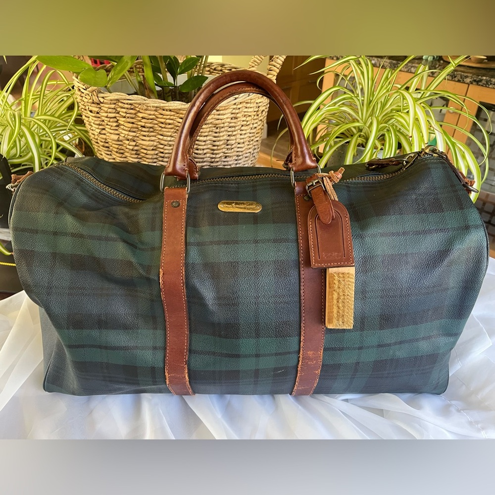 Polo by Ralph Lauren Brown and Green Duffel Bag with Leather Accents
